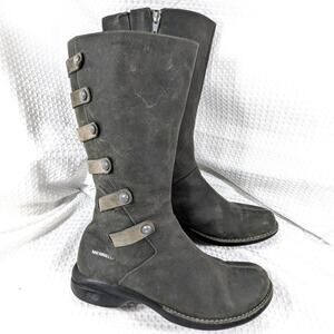 MERRELL! GRAY GENUINE SUEDE LEATHER CAPTIVA LAUNCH 2, 6 STRAP BOOTS! SZ 8.5M